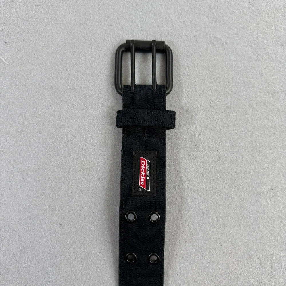 Dickies Belt Mens 44 Black Double Prong Buckle Canvas Leather Workwear Grunge